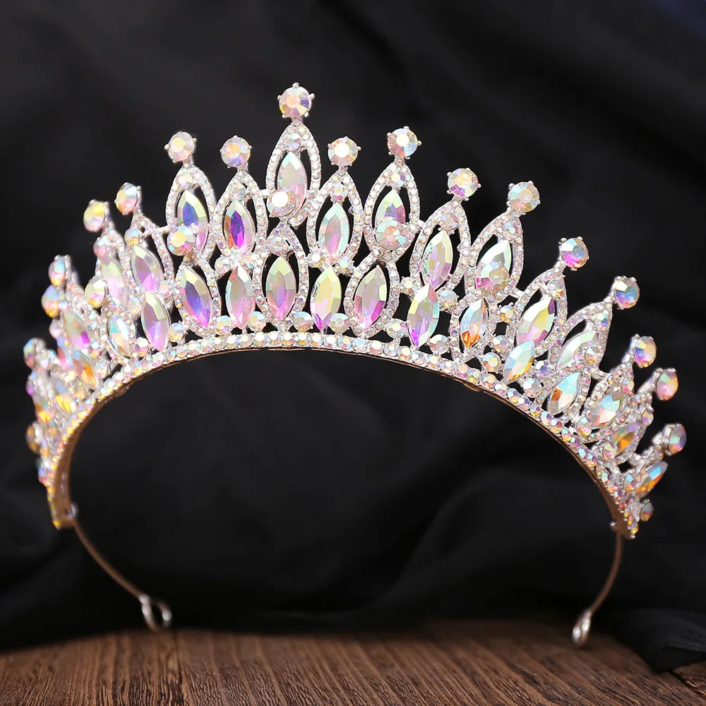 Baroque Luxury Royal Queen AB Color Crystal Wedding Crown Women Rhinestone Banquet Tiaras Party Costume Hair Jewelry Accessories - EUFASHIONBAGS