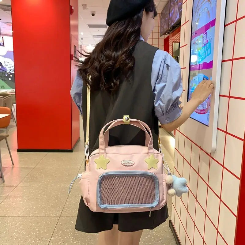 Kawaii Women Ita Bags New Fashion Casual Nylon Patchwork Crossbody Shoulder Bags Daily Students DIY Badge Backpacks - EUFASHIONBAGS