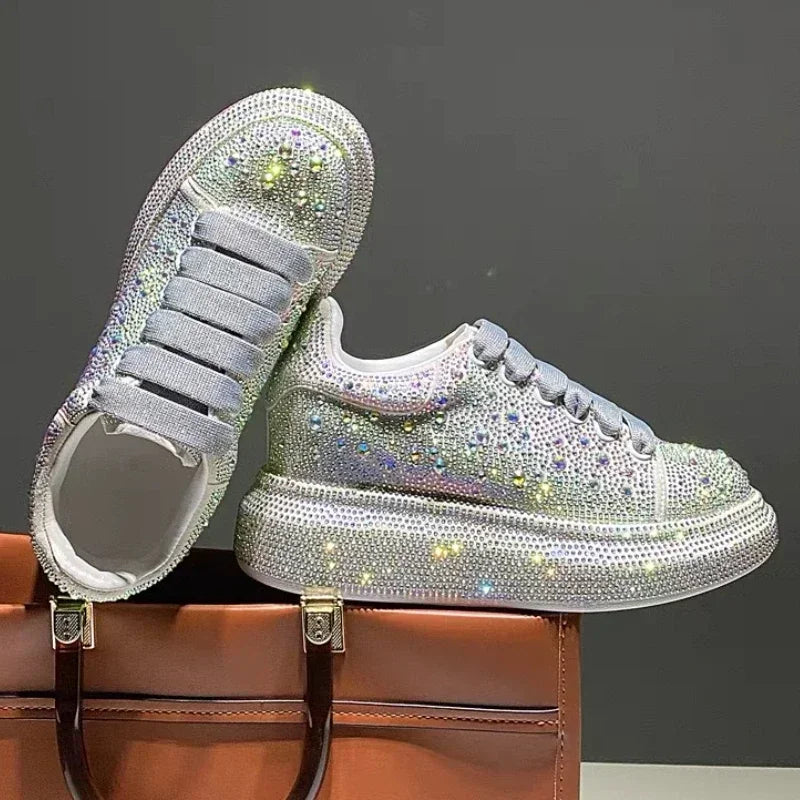 Glitter Rhinestone Luxury Platform Sneakers Shoes Women Comfort Thick Bottom Casual Footwear Female Diamond Designer Shoes Women