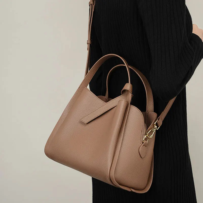 Genuine Leather Women's Bucket Bag Luxury Designer High Quality Cowhide Women Crossbody Shoulder Bags Large Handbag