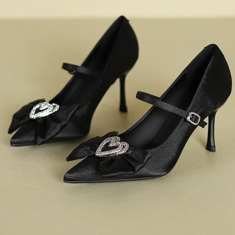 Luxury Butterfly-knot Pointed High Heels Women Rhinestone Buckle Party Dress Shoes Fashion Designer Wedding Shoes Pumps