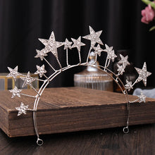 Load image into Gallery viewer, Trendy Silver Color Tiaras And Crowns Stars Princess Queen Diadems Bride Wedding Hair Accessories Rhinestone Hairbands Jewelry