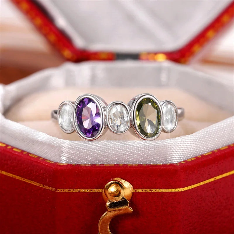 Vintage Rings for Women Inlaid Olive/Purple/White CZ Simple Stylish Lady's Finger Ring Party Anniversary Jewelry