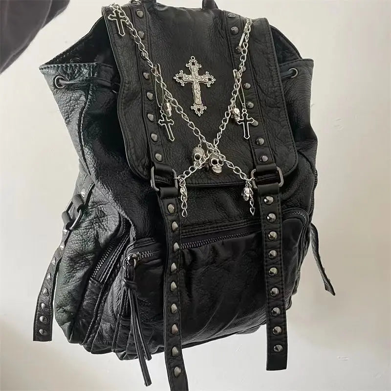 Grunge Rivet Y2k Backpack Women Gothic Subculture Punk Cross Black Mochila Vintage Backpacks Aesthetic - EUFASHIONBAGS