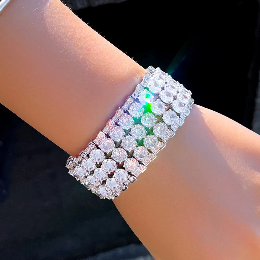 Super Shiny Multi Layer Round Cubic Zirconia Stone Statement Luxury Wide Big Women Wedding Party Bracelets - EUFASHIONBAGS