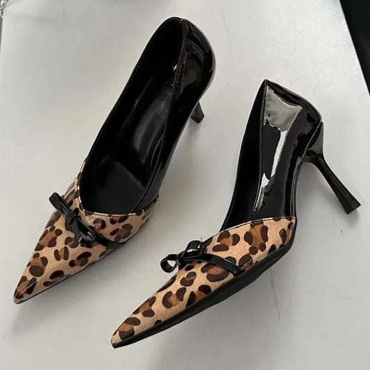 Leopard Sexy Pointed Toe Pumps Women Butterfly Elegant Brand Party Dress Shoes Female Shallow Designer Thin High Heels Women