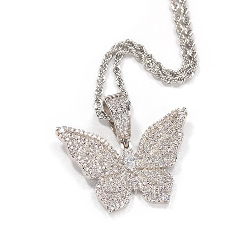 Bling Butterfly Pendant Necklace Full Paved CZ Sparkling Charm Hyperbole Party Y2K Girls Neck Accessories Fashion Jewelry - EUFASHIONBAGS