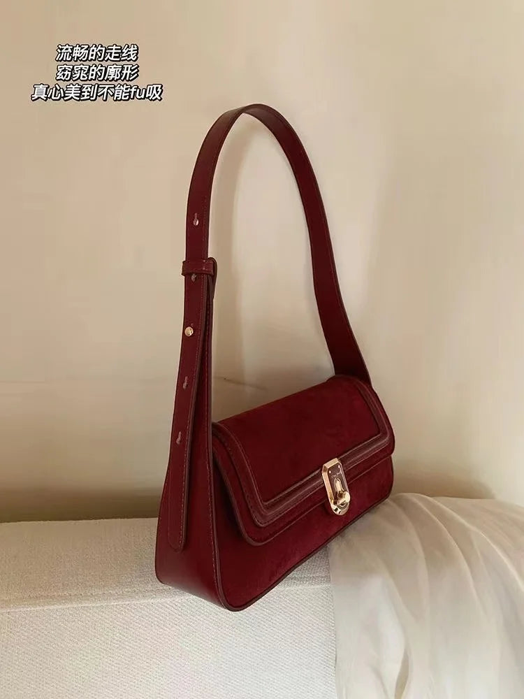 Vintage Red Shoulder Bag For Women High Street Luxury Designer Handbag Female Retro Purse Underarm Bag Y2k - EUFASHIONBAGS