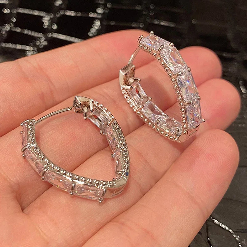 Cubic Zirconia Hoop Earrings for Women Trendy Large Ear Piercing Accessories Delicate Wedding Jewelry - EUFASHIONBAGS