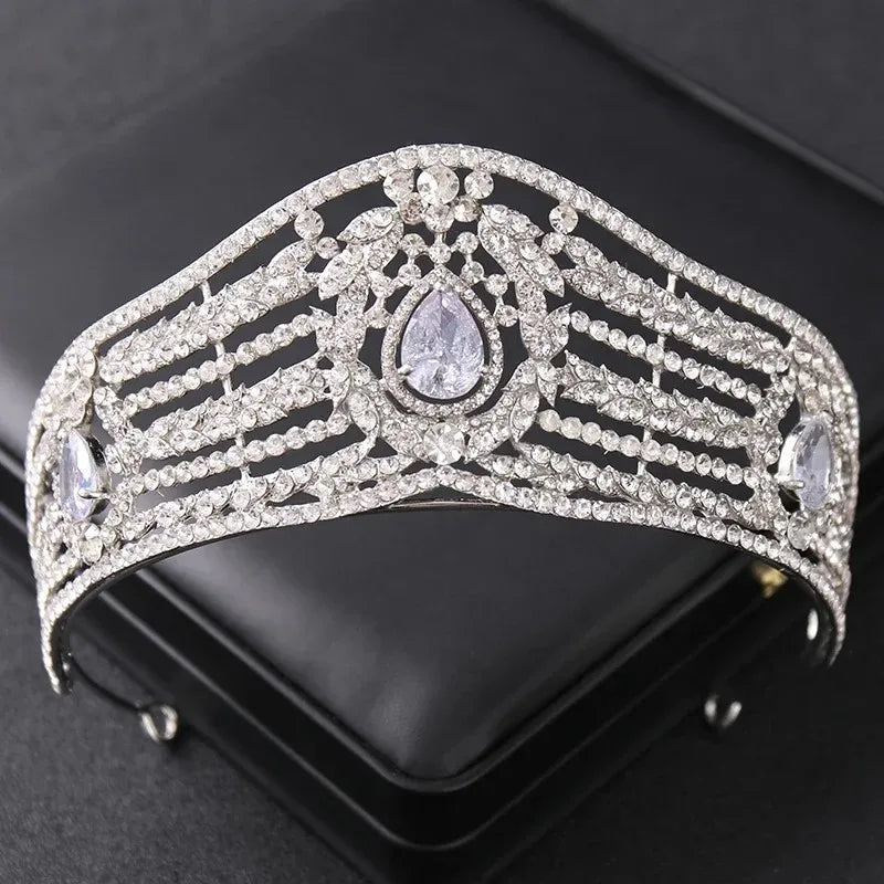 Luxury Silver Color Crystal Pearls Bridal Tiaras Crown Baroque Rhinestone Pageant Diadem Bride Headband Wedding Hair Accessories - EUFASHIONBAGS