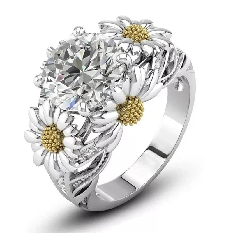 Yellow Sunflower Finger Ring for Women Aesthetic Flower Rings Wedding Anniversary Party Romantic Lady's Jewelry Gifts - EUFASHIONBAGS