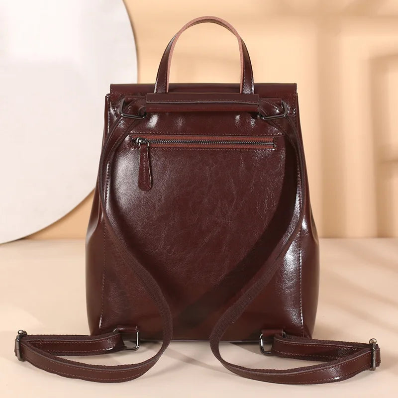 Genuine Leather Women's Backpack Retro College Style Girls Shoulder Bag High Quality Cowhide School Bags Large Tote Bag