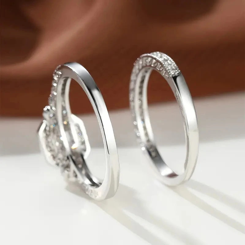 Princess White/Black Set Rings for Women 2Pcs Luxury Cubic Zircon Wedding Accessories Temperament Elegant Female Jewelry