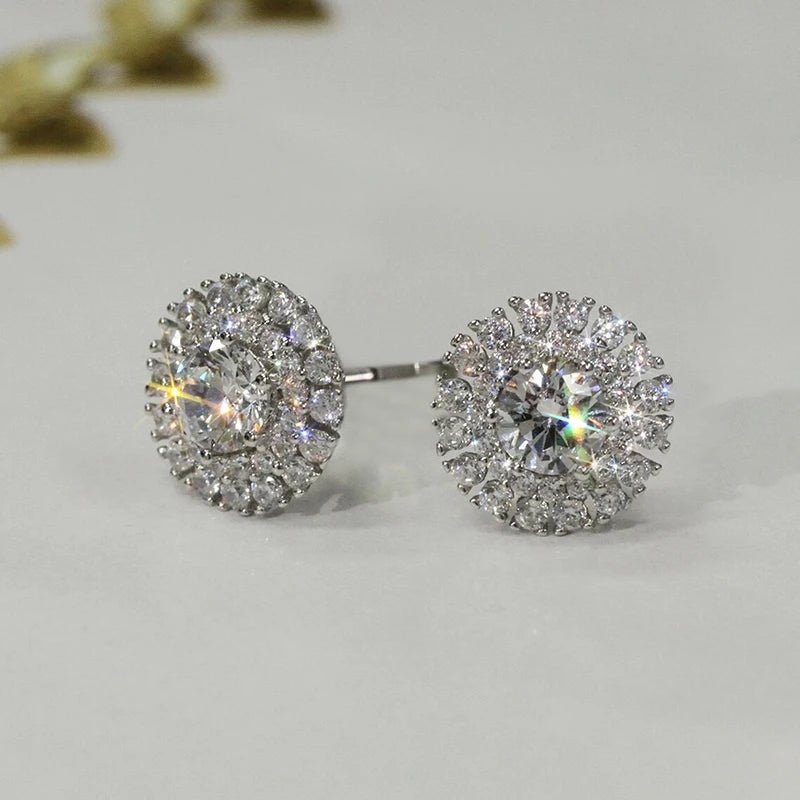 Crystal Cubic Zirconia Stud Earrings Dainty Exquisite Ear Piercing Earrings for Women Gift Silver Color Brilliant Jewelry