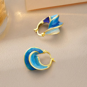 Bohemia Blue Enamel Earrings for Women Vocation Ear Accessories Spiral Design Female Earrings Dance Party Chic Jewelry