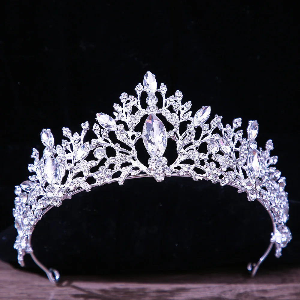 Korean Luxury White Crystal Bridal Tiaras Crown Wedding Hair Accessories Silver Color Crowns Rhinestone Pageant Diadem Headpiece - EUFASHIONBAGS