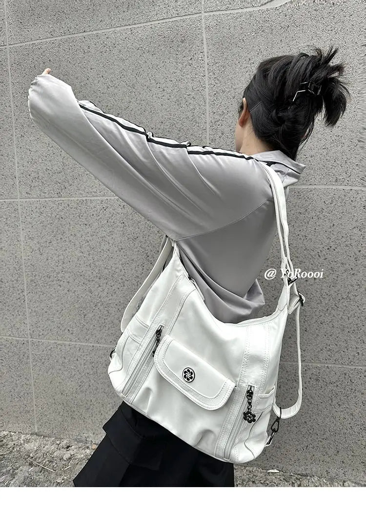 Vintage Y2k Handbag Women High Street Pu Leather Casual Backpack Messenger Bag Harajuku White Mochila Aesthetic - EUFASHIONBAGS