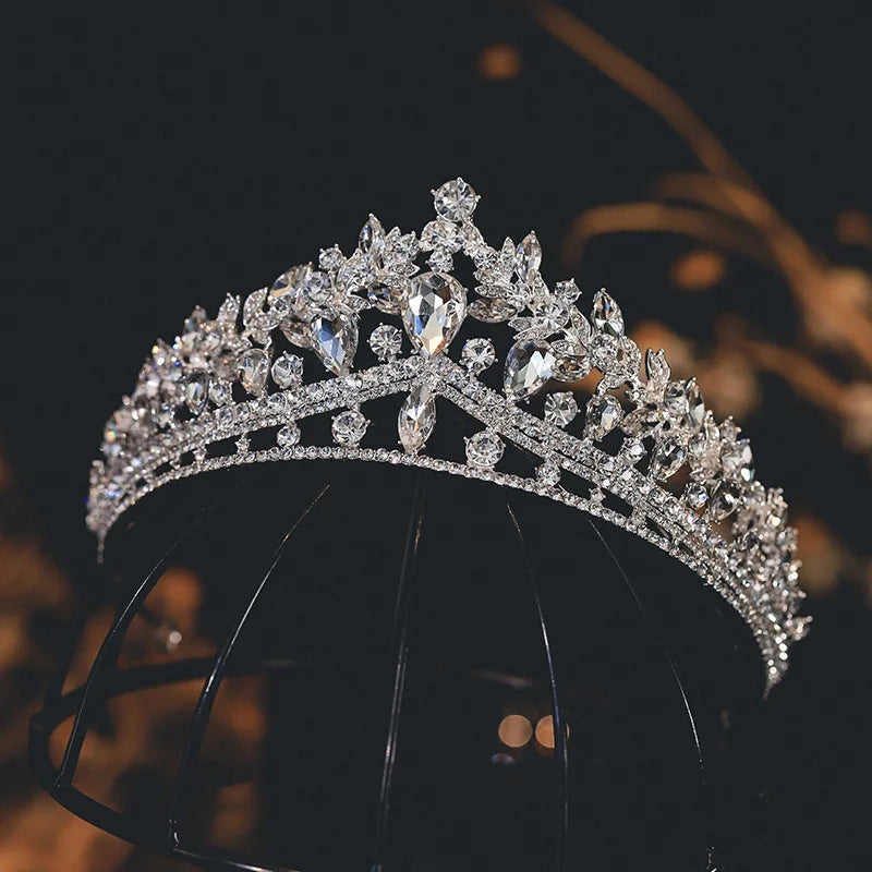 Trendy Silver Color Rhinestone Crystal Queen Crowns Wedding Tiaras Women Beauty Pageant Diadem Bridal Hair Accessories Jewelry - EUFASHIONBAGS