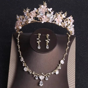 Luxury Butterfly Crystal Bridal Jewelry Sets for Women Rhinestone Tiaras Crown Necklace Earrings Set Wedding Costume Jewelry Set