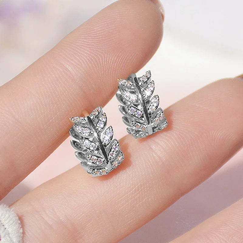 Shiny Leaf Hoop Earrings with CZ for Women Aesthetic Modern Ear Accessories Noble Charms Wedding Party Jewelry - EUFASHIONBAGS