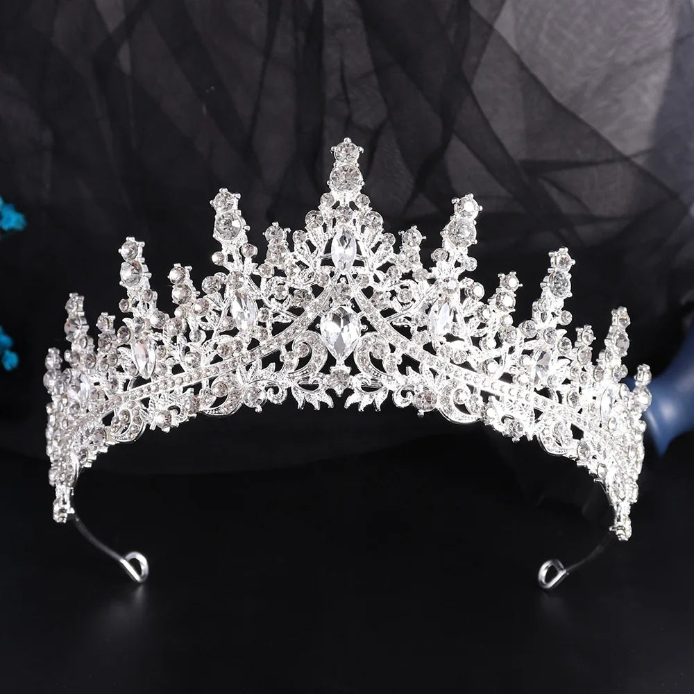 Luxury Crystal Wedding Hair Tiara Rhinestone Bridal Tiara Crown Silver Color Diadem Veil Tiaras Bride Hair Accessories Headpiece - EUFASHIONBAGS