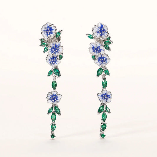 Aesthetic Blue Trumpet Flower Long Hanging Earrings for Women Unique Bridal Wedding Earrings Dance Party Trendy Jewelry - EUFASHIONBAGS