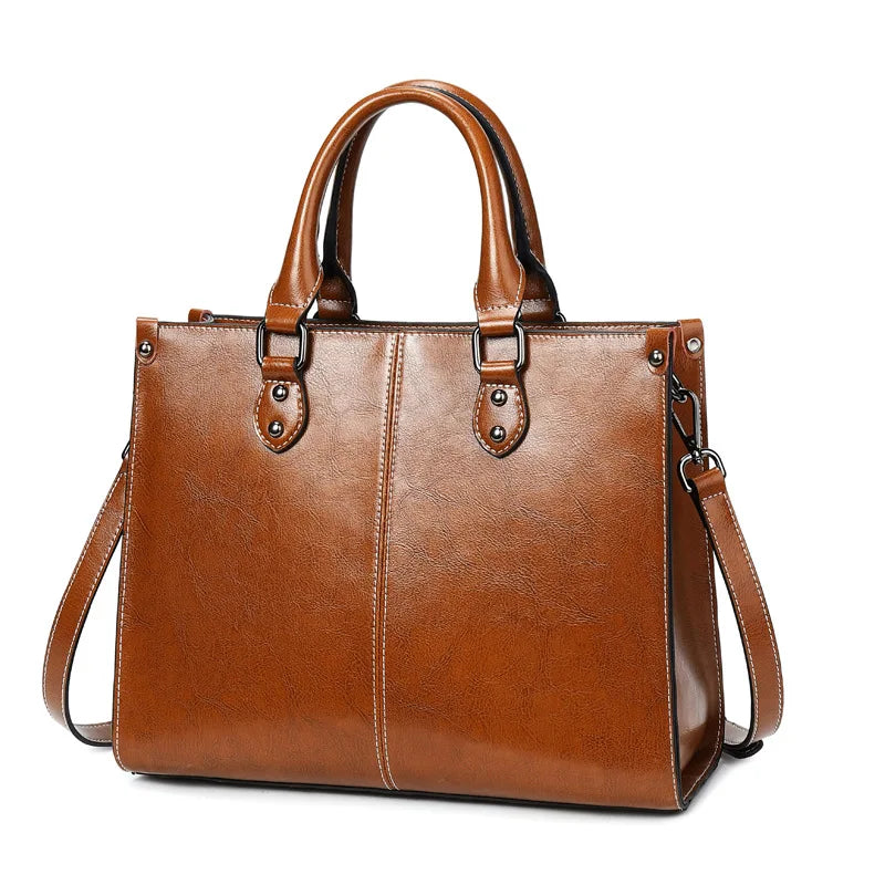 Women's Tote Bag Vintage Cowhide Large Capacity Women Crossbody Shoulder Bags High Quality Genuine Leather Female Handbags