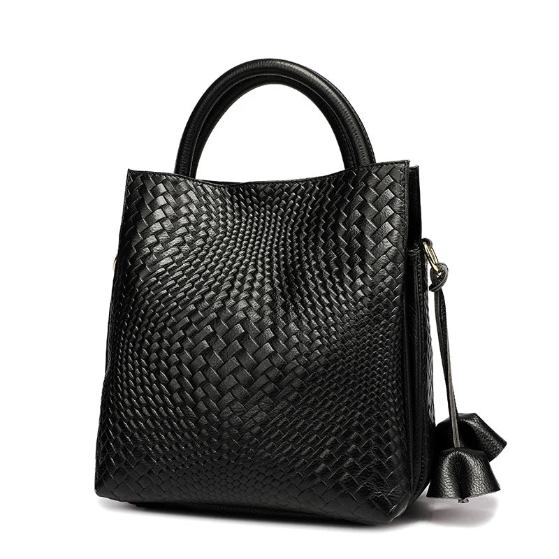 New women's handbag, large capacity woven texture bucket bag, multiple colors