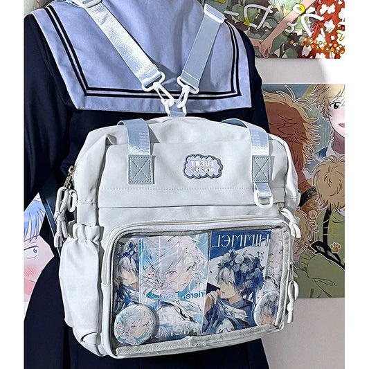 Harajuku Women Ita Bags Fashion DIY Anime Badge E Girl Backpacks Casual Nylon Large Commute Mochilas Para Mujer