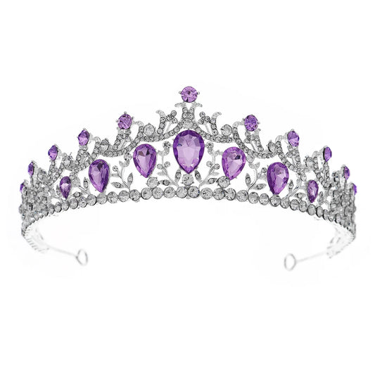 Baroque Luxury Silver Color Purple Crystal Wedding Tiaras Crown Rhinestone Diadem Bride Hair Accessories Headband Tiara De Noiva - EUFASHIONBAGS