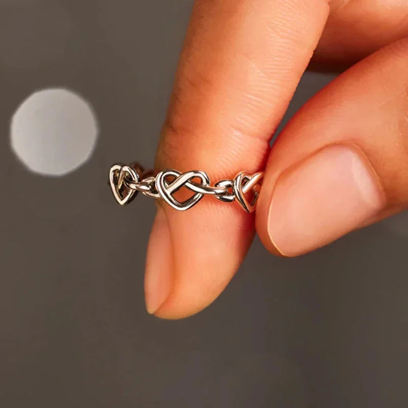 Heart to Heart Twisted Finger Ring for Women Antique Silver Color Fashion Versatile Female Love Rings Daily Wear Jewelry - EUFASHIONBAGS