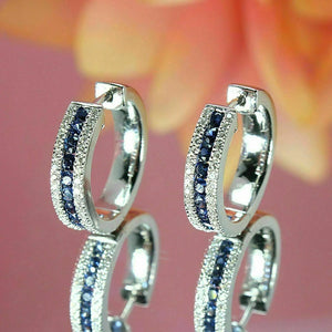 Silver Color Hoop Earrings with Blue Cubic Zirconia Delicate Women's Earrings New Modern Fashion Female Ear Jewelry 2023