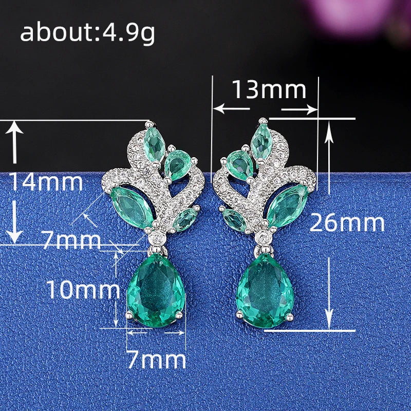 Green Cubic Zirconia Drop Earrings Women for Engagement Wedding Party Aesthetic Female Accessories Gift Jewelry - EUFASHIONBAGS