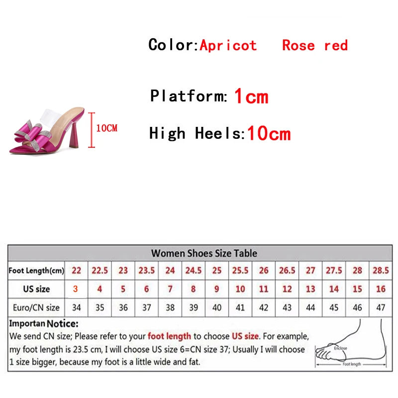 Summer Women's 10CM Thin High Heels Modern Slippers Sandals Fashion Crystal Bowknot Pointed Open Toe Party Dress Shoes - EUFASHIONBAGS