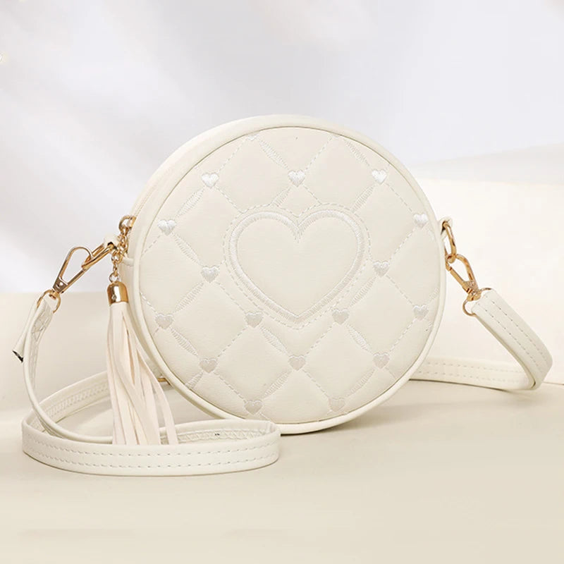 Fashion Trend Love Embroidery Small Round Bag Ladies Handbag Shoulder Bags New Small Women's Crossbody Bag - EUFASHIONBAGS