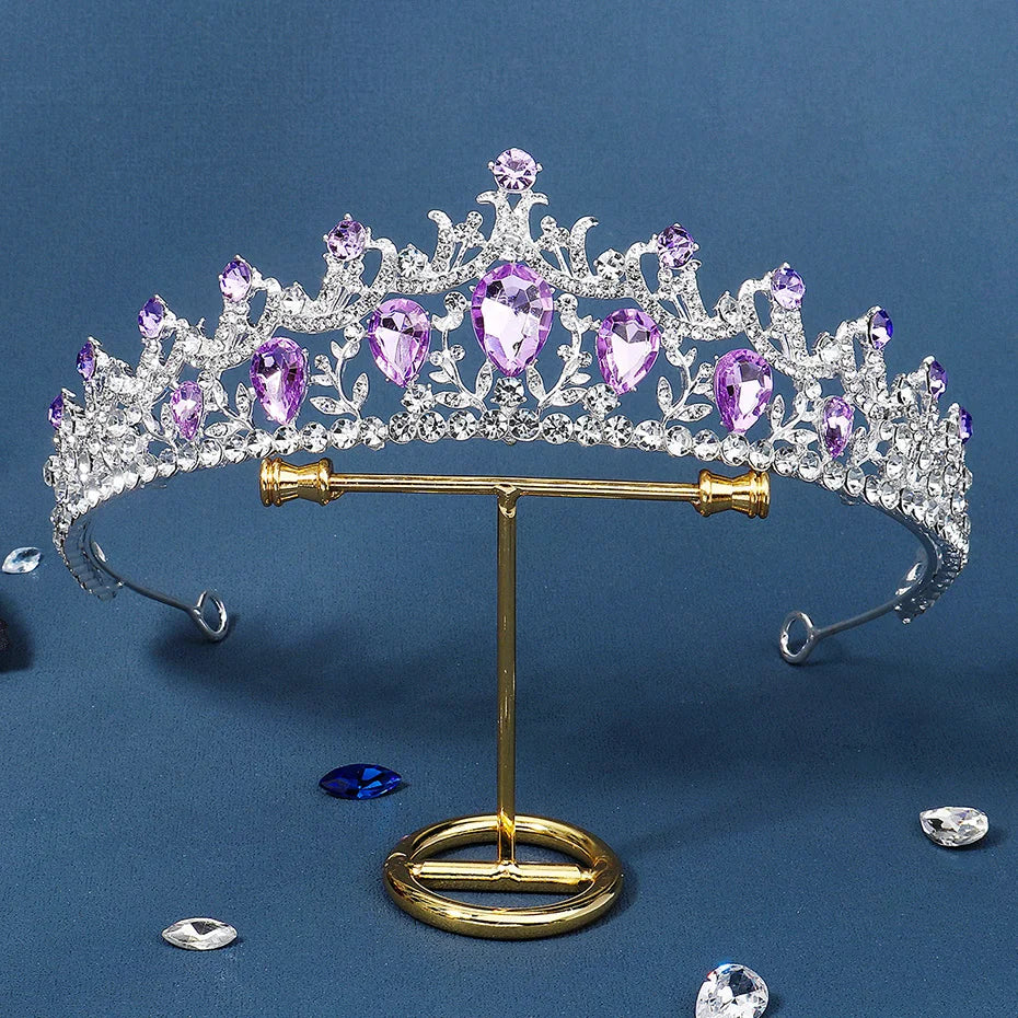 Baroque Luxury Silver Color Purple Crystal Wedding Tiaras Crown Rhinestone Diadem Bride Hair Accessories Headband Tiara De Noiva - EUFASHIONBAGS