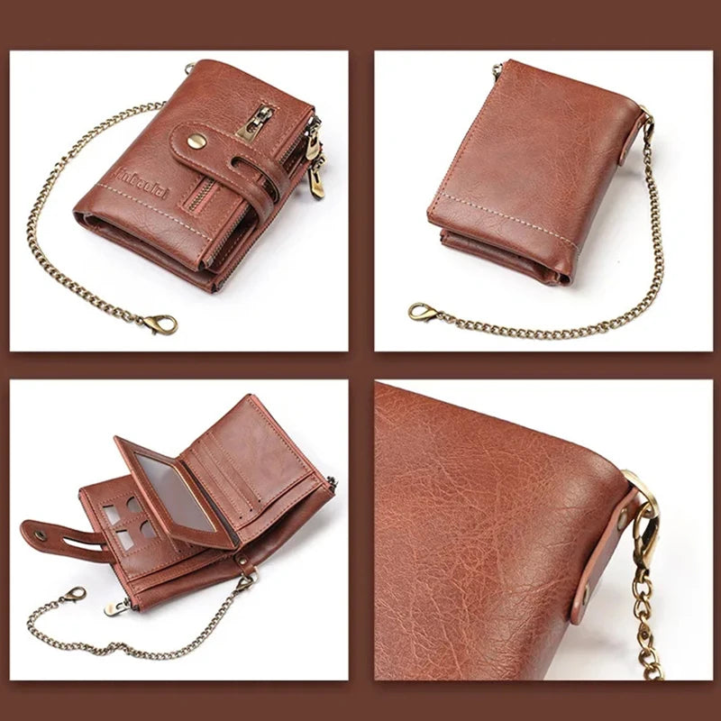 Men's Wallets New PU Leather Zipper Pocket Multifunctional Anti Theft Chain Credit Card Holder Coin Storage Bag Retro Wallet