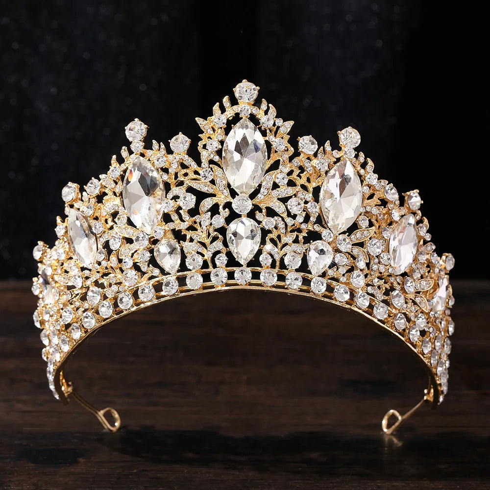 Baroque Luxury Queen Large Crystal AB Tiaras Crowns Bridal Women Girls Wedding Diadem Headband Princess Party Hair Dress Jewelry