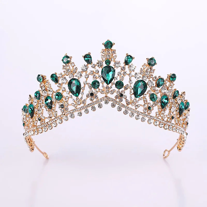 Baroque Luxury Silver Color Green Crystal Bridal Crowns Tiara Rhinestone Diadem Tiaras for Bride Headbands Wedding Accessories - EUFASHIONBAGS