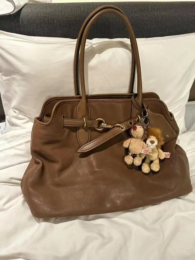 Large Brown Tote Bag Women Autumn Winter Vintage Leather Shoulder Bags Female Vintage Casual Handbag Aesthetic