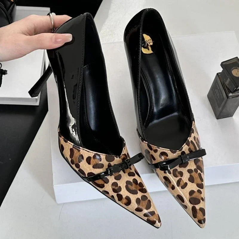 Leopard Sexy Pointed Toe Pumps Women Butterfly Elegant Brand Party Dress Shoes Female Shallow Designer Thin High Heels Women