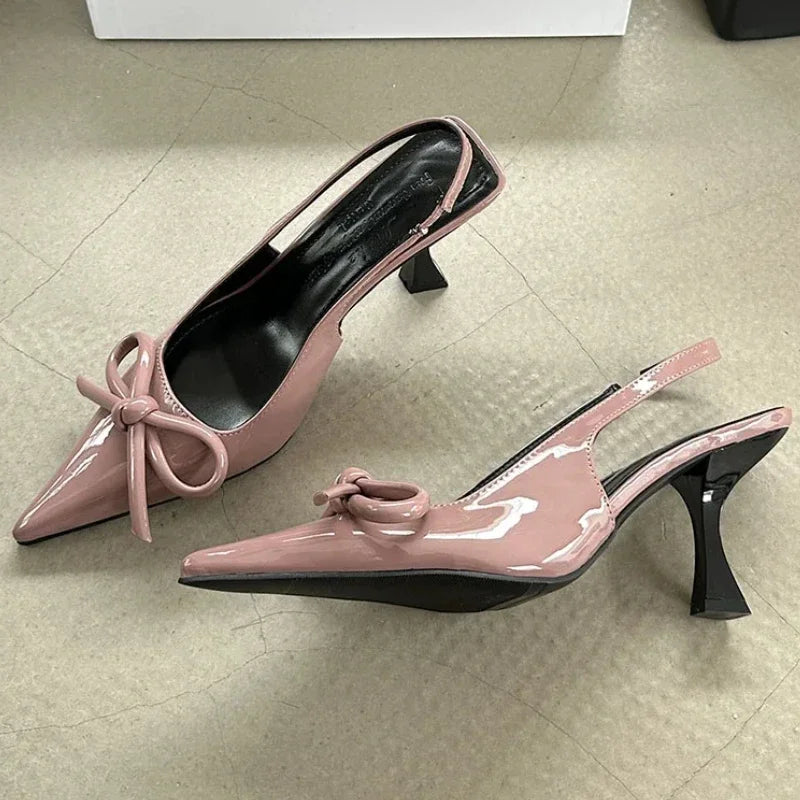 Brand Pointed Toe High Heels Female Sandals Butterfly-Knot Elegant Office Shoes Ladies Sexy Fashion Slingbacks Dress Shoes Women