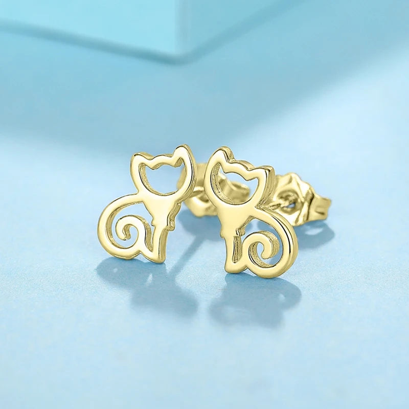 Dainty Cute Cat Stud Earrings Female Metallic Style Animal Accessories for Daily Life Versatile Jewelry Teen Girls Gift