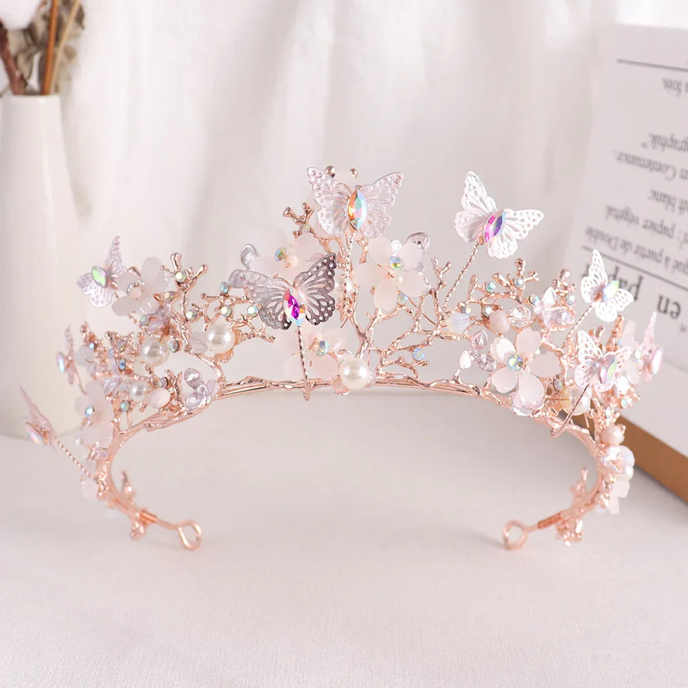 Baroque Silver Color Purple Crystal Butterfly Bridal Tiaras Crowns Headpiece Rhinestone Pageant Diadem Wedding Hair Accessories - EUFASHIONBAGS