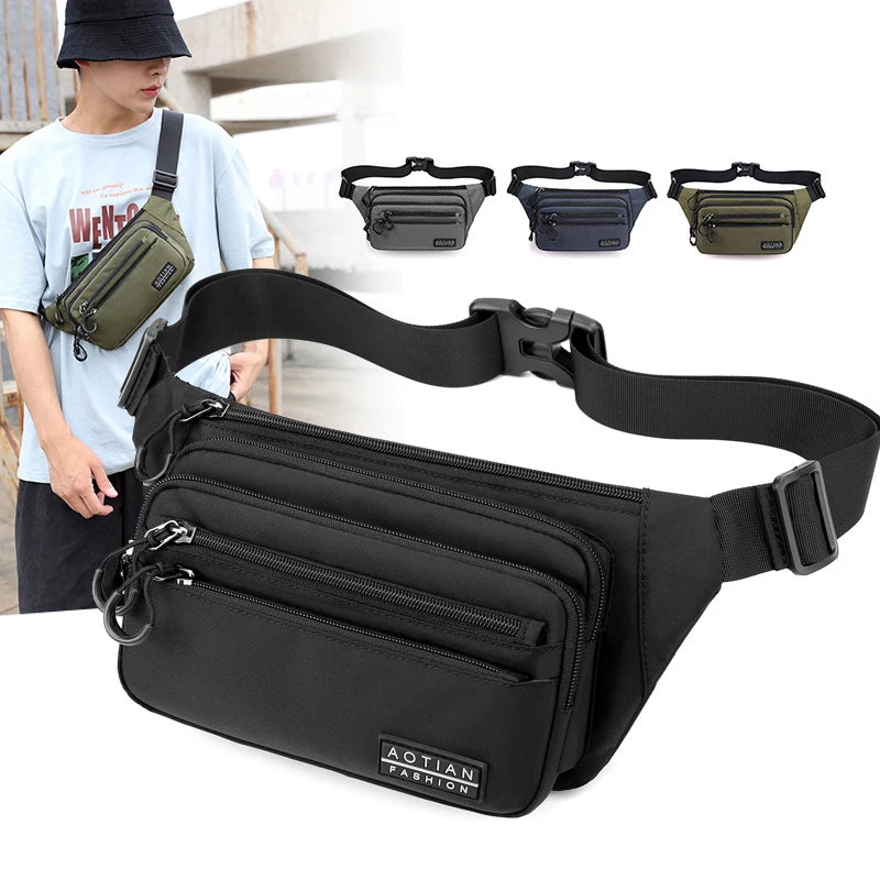 Nylon Waterproof Men's Waist Packs New Boy Outdoor Travel Waist Bag Unisex Chest Bag Storage Pocket Male - EUFASHIONBAGS