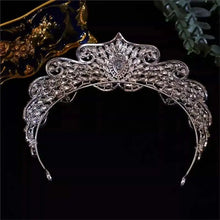 Load image into Gallery viewer, Luxury Silver Color Crystal Water Drop Bridal Tiara Cubic Zirconia Crowns Diadem Veil Tiaras Wedding Hair Accessories Headpieces