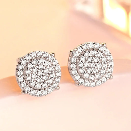 Round Stud Earrings with CZ Stone Shiny Dainty Ear Piercing Accessories for Women Low-key Daily Wear Teens Girls Jewelry