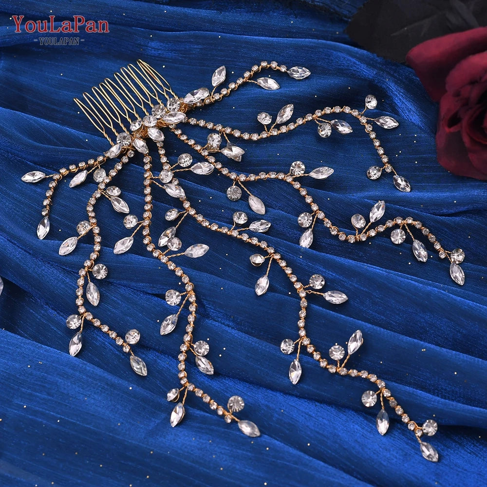 Fashion Bridal Tiara Rhinestone Wedding Head Piece Bride Side Comb Wedding Hair Accessories Women Girl Headwear - EUFASHIONBAGS