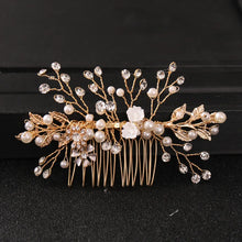 Cargar imagen en el visor de la galería, Crystal Pearl Leaf Flower Tiara Headband For Women Bride Rhinestone Bridal Wedding Hair Accessories Jewelry Ornament Vine Band