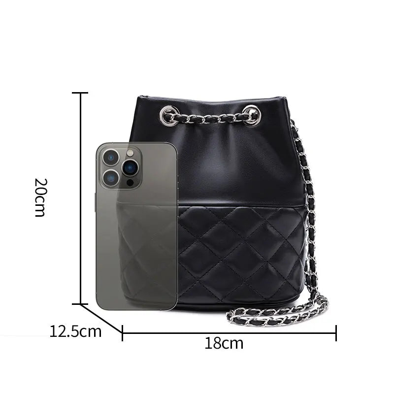 Luxury Women's Chain Bag New Genuine Leather Women Crossbody Bucket Bag High Quality Cowhide Diamond Lattice Shoulder Bags